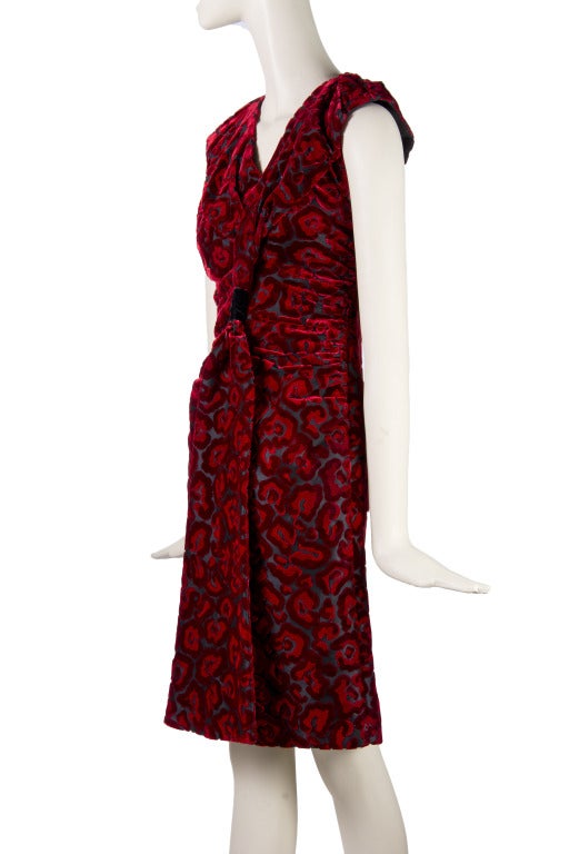 Prada Red and Black Burnout Velvet Sleeveless Dress Sizes 42 & 38 available In New Condition In Boca Raton, FL