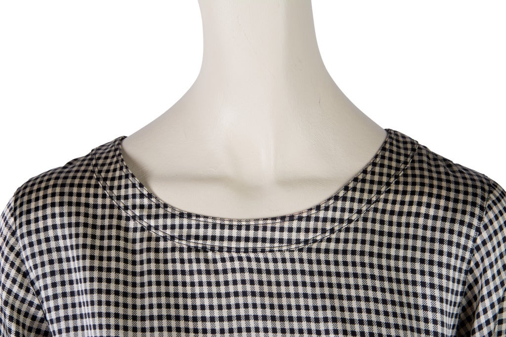 Women's Chanel Black & White Check Silk Two Piece Blouse & Skirt Set Size 34 For Sale