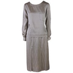 Chanel Black & White Check Silk Two Piece Blouse & Skirt Set Size 34 9