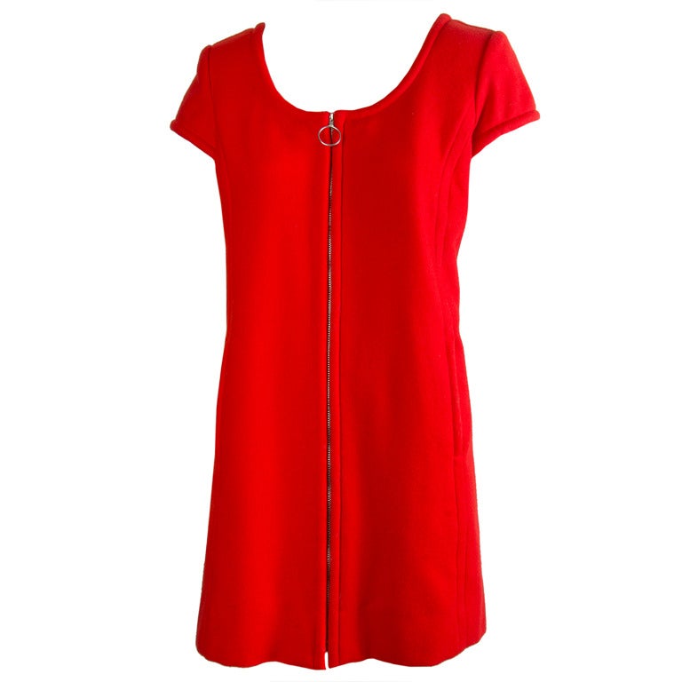 Vintage 1960's Courreges Zip Up Red Wool Dress at 1stdibs