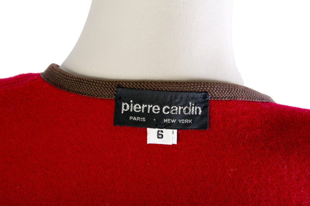 Women's Pierre Cardin Red with Black Detail Wool Coat/Jacket Size 6 For Sale