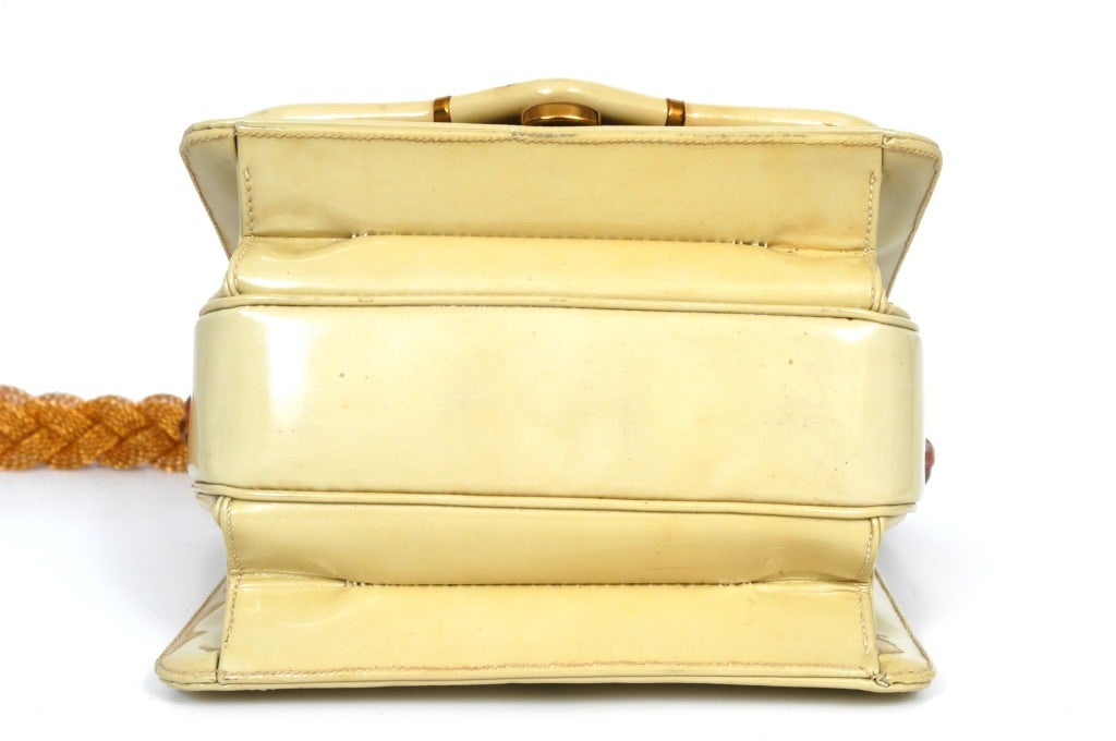 Judith Leiber Patent Leather Handbag with Ram Head Detail In Good Condition For Sale In Boca Raton, FL