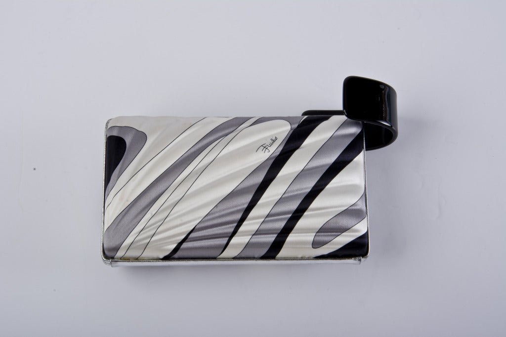 Women's Emilio Pucci Clutch Grey, Black & White Satin covered with Silver Lame Detail