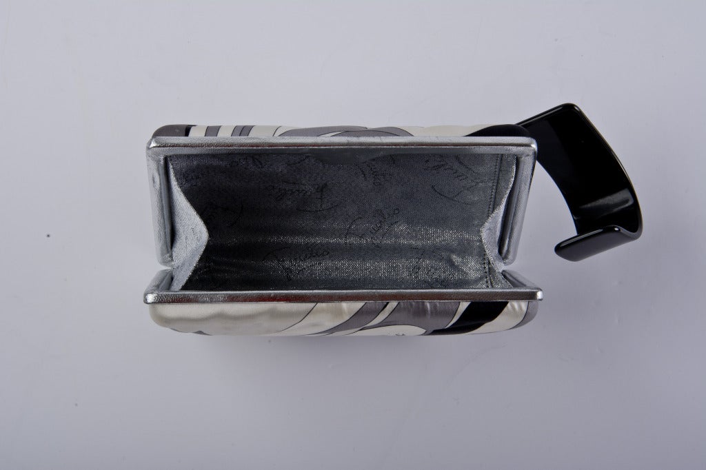 Emilio Pucci Clutch Grey, Black & White Satin covered with Silver Lame Detail 1