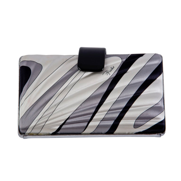 Emilio Pucci Clutch Grey, Black & White Satin covered with Silver Lame Detail