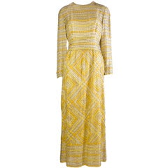 1960's Vintage Malcolm Starr Beaded Golden Yellow Gown Maxi Dress