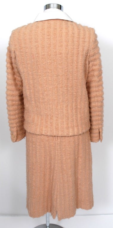 Beige Courreges Salmon Colored Wool Skirt Suit For Sale