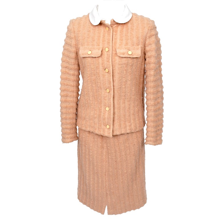Courreges Salmon Colored Wool Skirt Suit For Sale