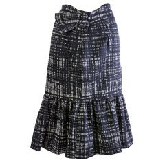 Prada Black & White Print Peplum Skirt with Matching Belt