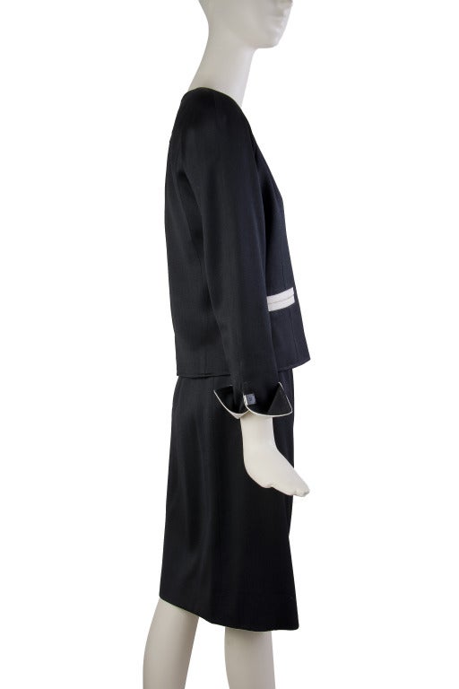 Vintage 1960's Courreges Black & Cream Two Piece Wool Skirt Suit Size 36 For Sale 2
