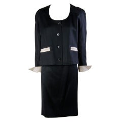 Vintage 1960's Courreges Black & Cream Two Piece Wool Skirt Suit Size 36 1