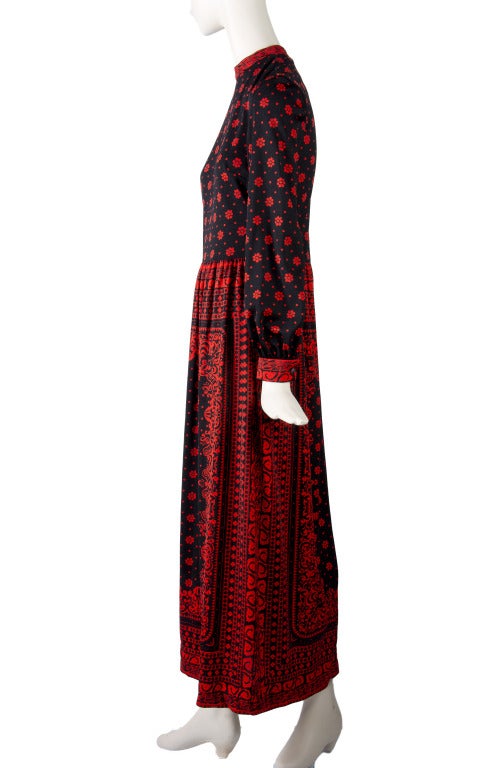 Vintage Mr. Dino Black with Red Floral Print Maxi Dress Size 12 For ...
