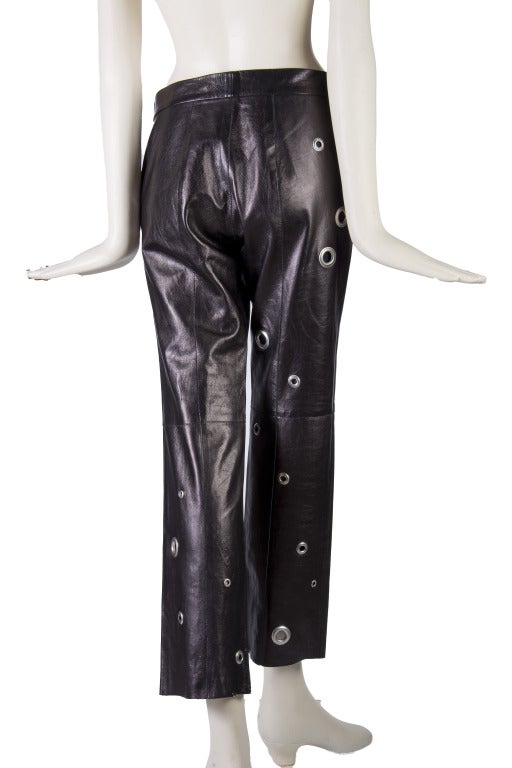 Moschino Dark Chocolate Mouton Leather Pants with Silver Tone Grommets Size 8 1