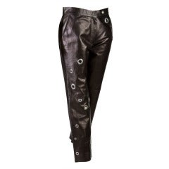 Moschino Dark Chocolate Mouton Leather Pants with Silver Tone Grommets Size 8