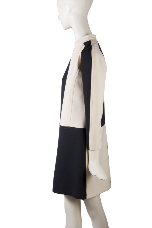 Women's Courreges Black & Creme Color Block Long Sleeve Wool Dress Size 38