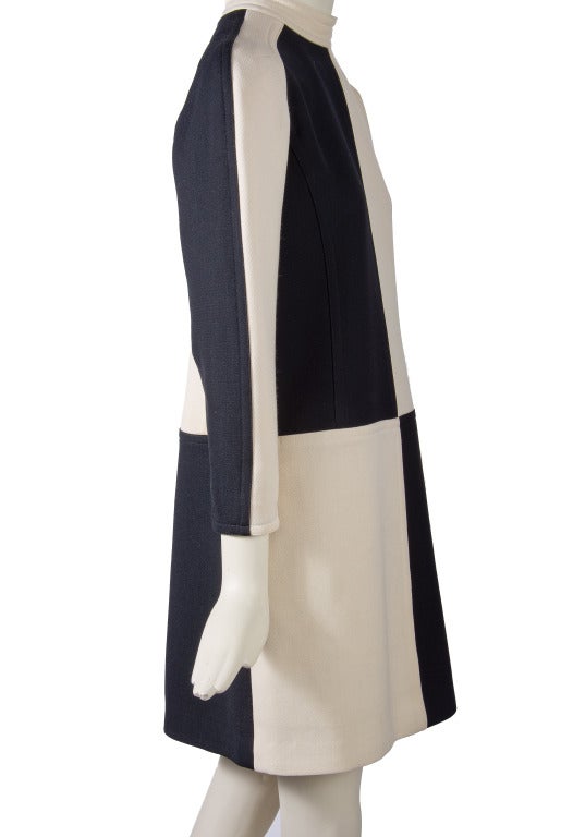 Courreges Black & Creme Color Block Long Sleeve Wool Dress Size 38 1