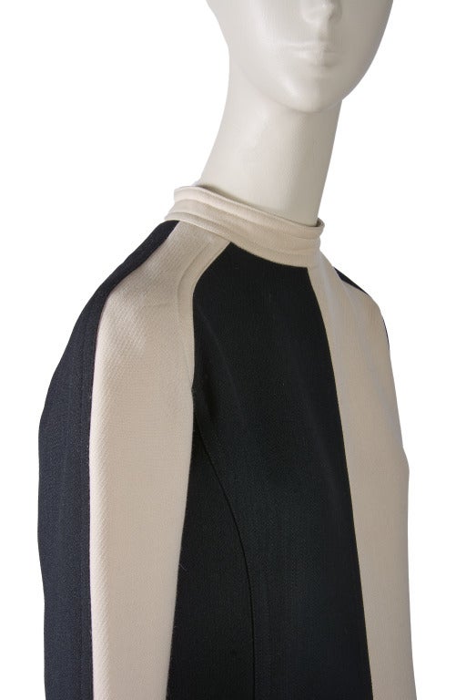 Courreges Black & Creme Color Block Long Sleeve Wool Dress Size 38 2