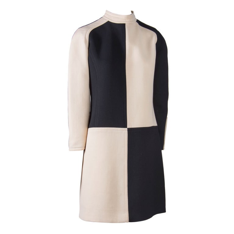 Courreges Black & Creme Color Block Long Sleeve Wool Dress Size 38