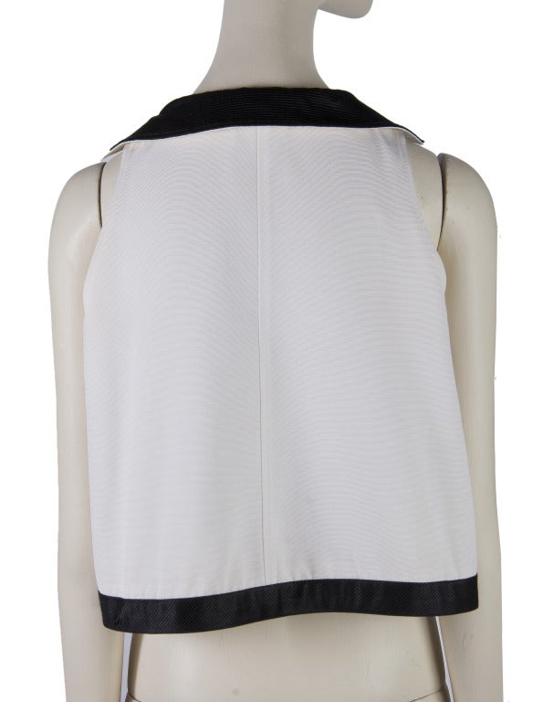 Women's Courreges Ivory and Black Detail Sleeveless Top Size Medium