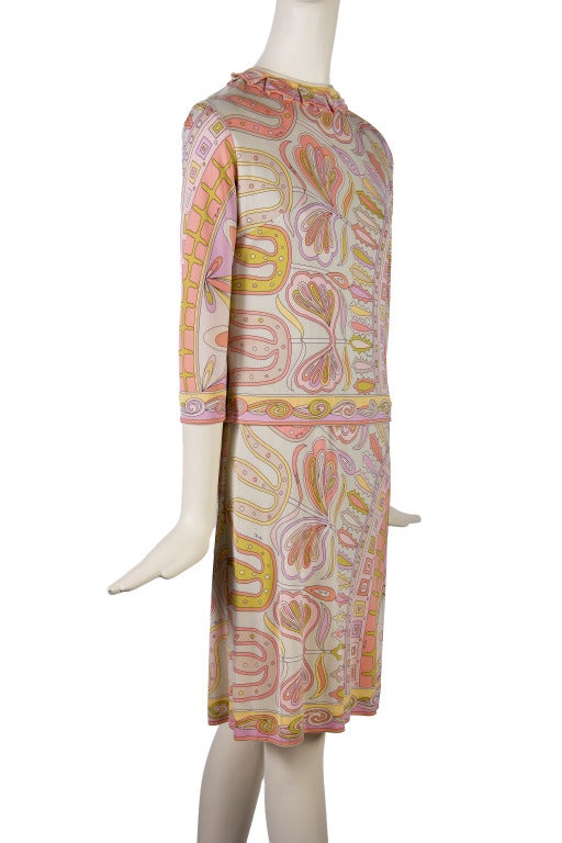 Beige Vintage Emilio Pucci Silk Shell Dress with Matching Top For Sale