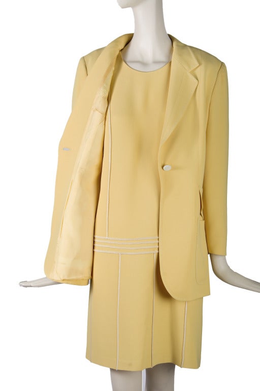 Moschino Cheap & Chic Yellow Sleeveless Dress w/ Matching Jacket Two Piece Set In Excellent Condition For Sale In Boca Raton, FL