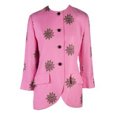 1970's  Vintage Christian Dior Bright Pink Jacket/Blazer with embroidered Suns