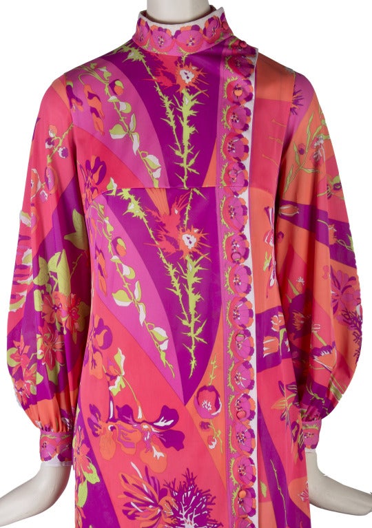 Vintage Emilio Pucci Bright Pink & Orange Robe Maxi Dress In Excellent Condition For Sale In Boca Raton, FL