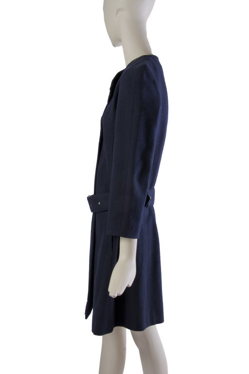 Ginger by Mary Quant Coat
Wool
Navy Blue
Lined
One Button and Belt Closure
Two Side Pockets
Vintage