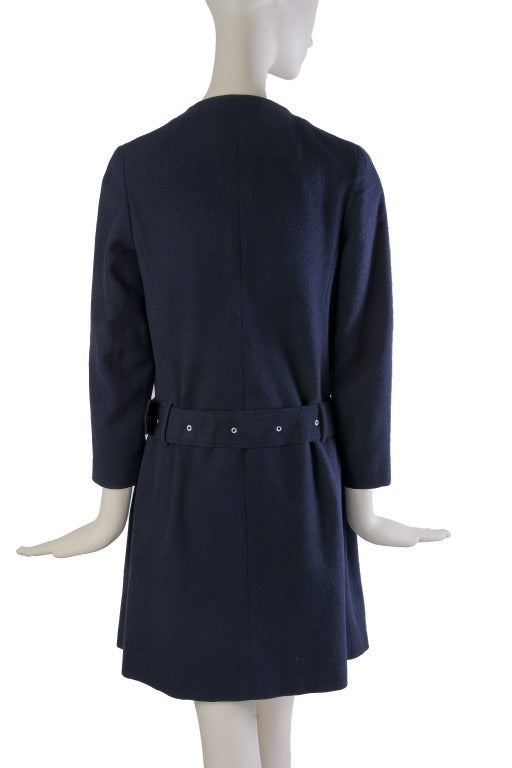 Black 1960's Vintage Ginger by Mary Quant Navy Blue Wool Trench Style Coat