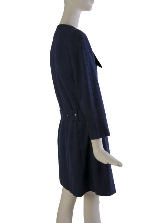 1960's Vintage Ginger by Mary Quant Navy Blue Wool Trench Style Coat In Excellent Condition In Boca Raton, FL