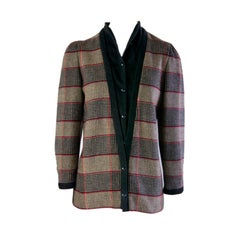 Vintage 1980's Lanvin Wool & Corduroy Plaid Coat