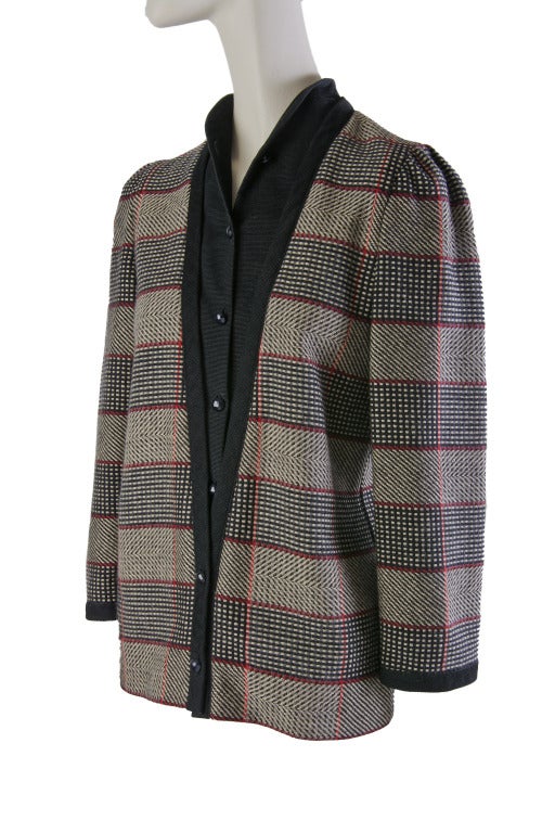 Black 1980's Lanvin Wool & Corduroy Plaid Coat For Sale