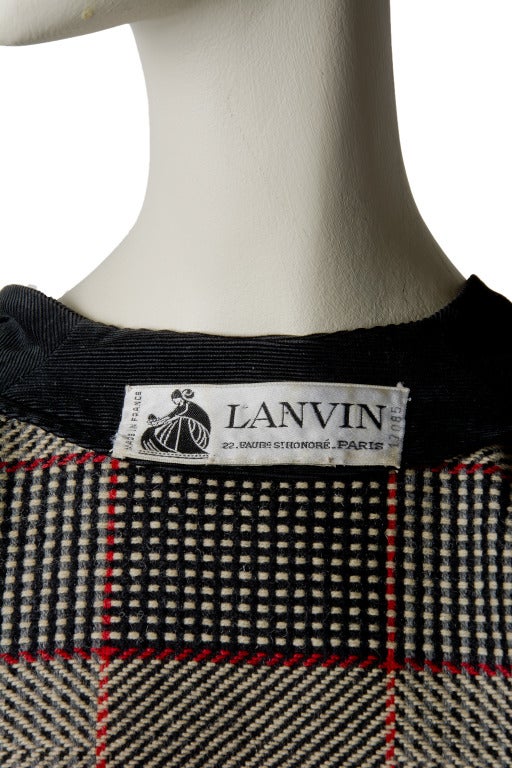 1980's Lanvin Wool & Corduroy Plaid Coat For Sale 1