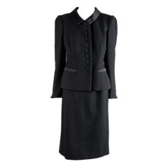 Oscar de la Renta Black Two Piece Wool Skirt Suit Size 12