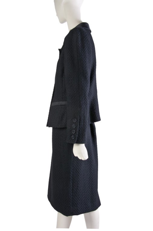 Women's Oscar de la Renta Black Two Piece Wool Skirt Suit Size 12