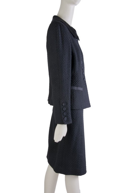 Oscar de la Renta Black Two Piece Wool Skirt Suit Size 12 2