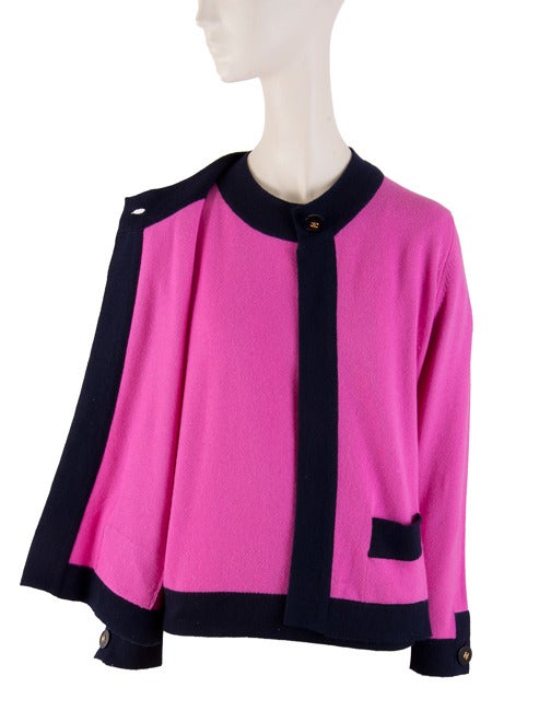 Chanel Fuchsia and Black Cashmere Sweater Two Piece Set Size 46 at ...