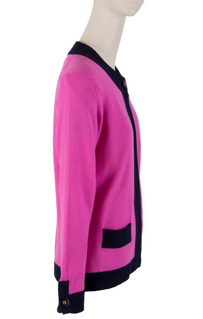 Pink Chanel Fuchsia & Black Cashmere Sweater Two Piece Set Size 46