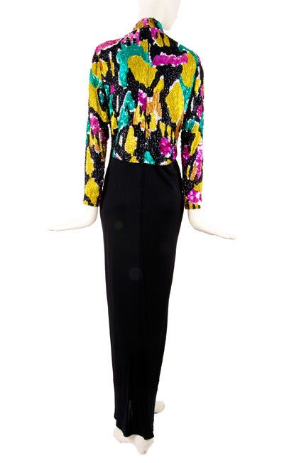 1980's Bob Mackie Multi-Colored & Black Sequin Gown