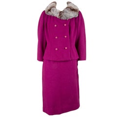 1940's Vintage John Wanamaker Chinchilla & Fuschia Wool Skirt Suit