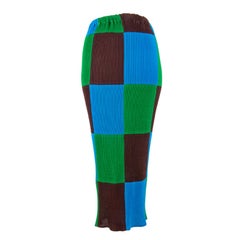Issey Miyake Blue Green Brown Color Block Maxi Skirt Medium