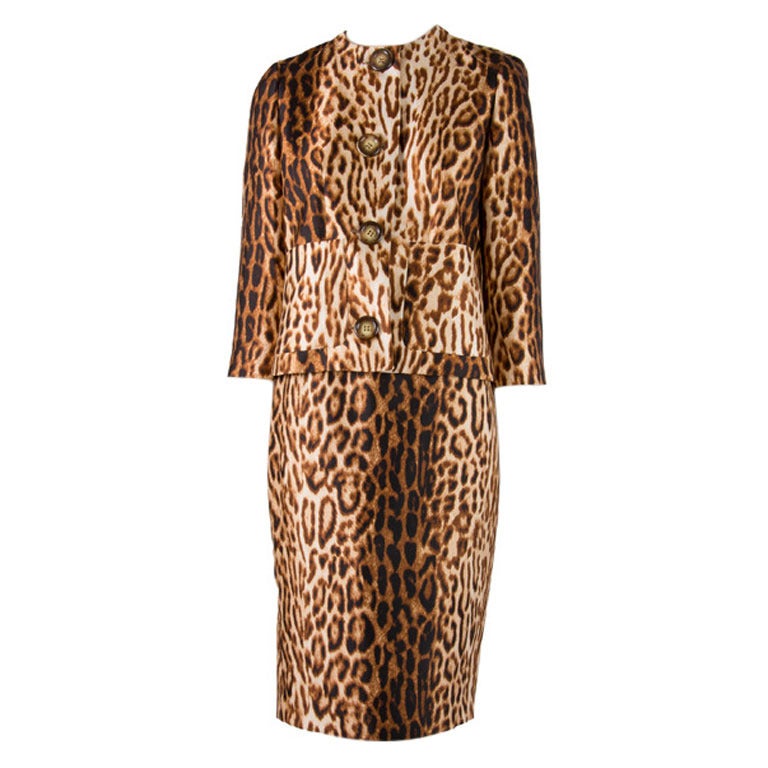  Celine Suit  Leopard Print Skirt with Jacket 1990's Never Worn Size 38
