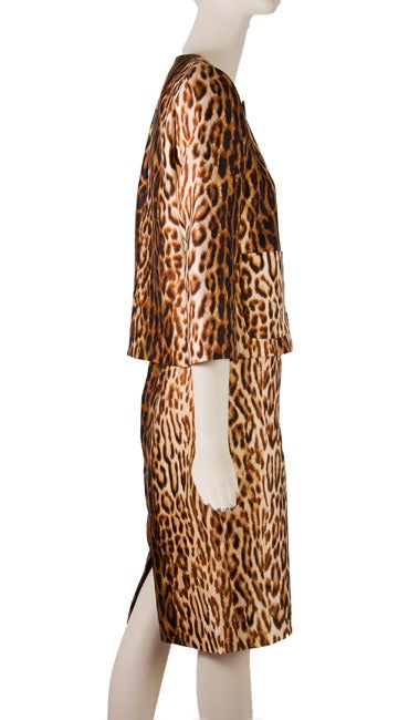 Celine Suit  Leopard Print Skirt with Jacket 1990's Never Worn Size 38 2