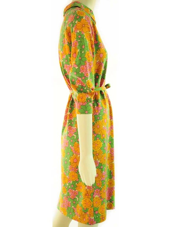 Women's 1970's Goldworm Lightweight Virgin Wool Flower Power Dress For Sale