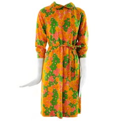 Retro 1970's Goldworm Lightweight Virgin Wool Flower Power Dress