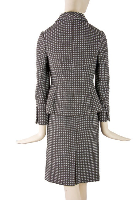 Women's Rena Lange Two Piece Brown & Light Blue Check Skirt Suit For Sale