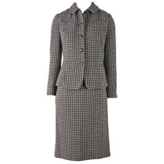 Rena Lange Two Piece Brown & Light Blue Check Skirt Suit