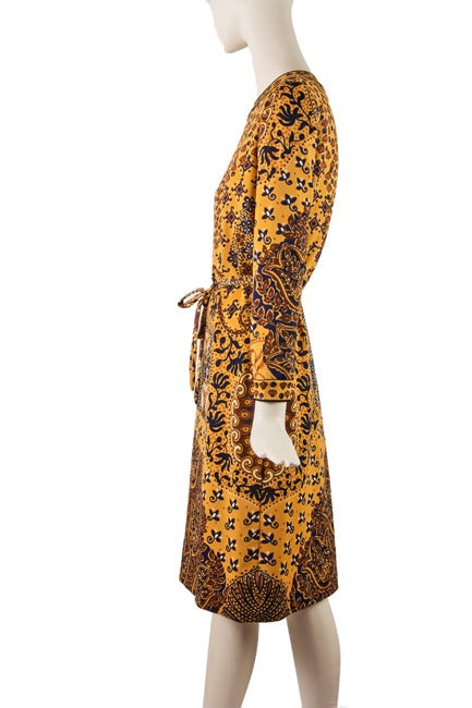 1960's Goldworm Brown & Gold Print Long sleeve Dress Size 16