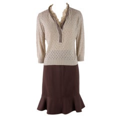 Valentino Tan Sweater & Brown two piece Skirt Set Size 6