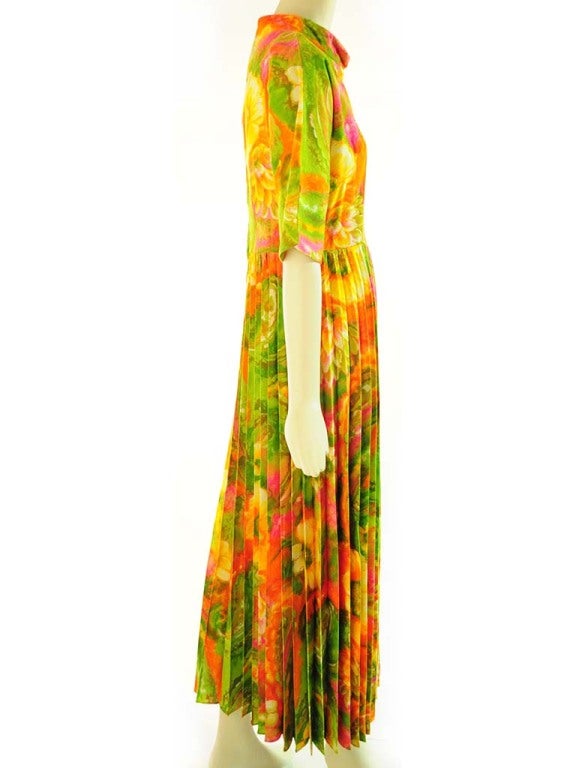 1960's Krist Abstract Floral Maxi Dress In Excellent Condition For Sale In Boca Raton, FL